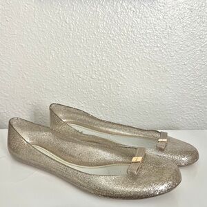 Furla Gold Bow Glitter Jelly Ballet Flats Size 38